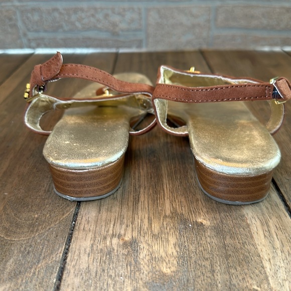 Michael Kors Brown Suede Signature MK Charm T-Strap Jeweled Thong Sandal/Sz 13 - Picture 6 of 10